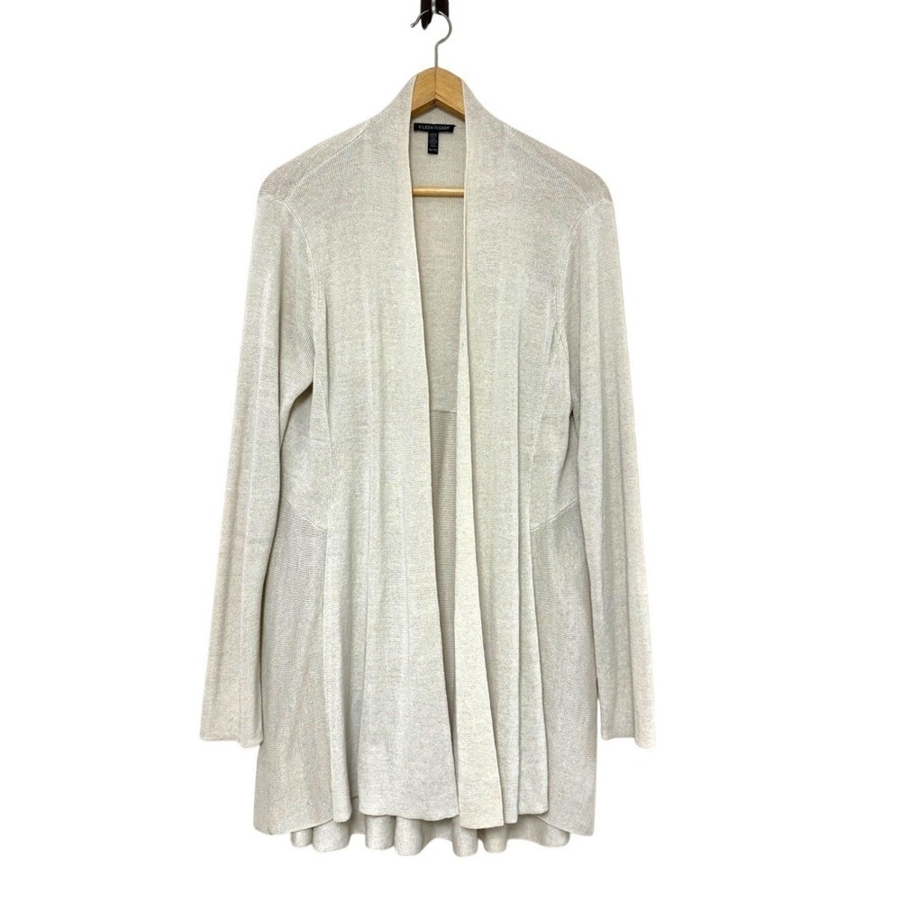 EILEEN FISHER Sz M Organic Italian Yarn Liben Beige Longline Cardigan Sweater